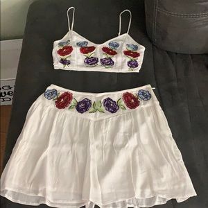 Crop top and matching skirt.
